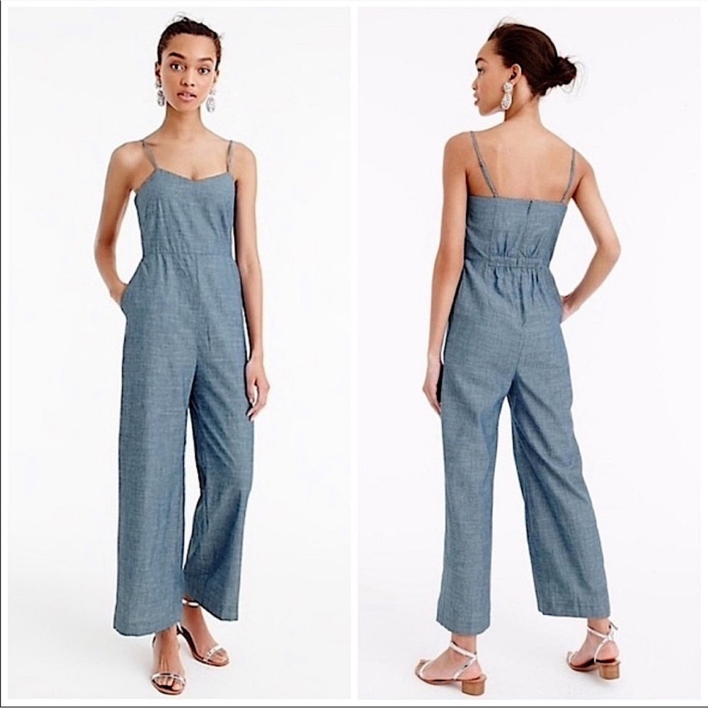 J. Crew New Chambray Spaghetti Strap Wide Leg Jump Suit